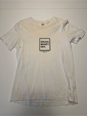 Vintage White Short-Sleeve Tee with Black Center Text